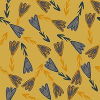 Abstract random outline seamless pattern with hand drawn flowers ornament. Yellow background. vector
