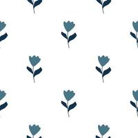Minimalistic style seamless pattern with blue simple tulip flowers ornament. White background. Isolated print. vector