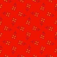 Decorative seamless pattern in geometric style with orange four-leaf clover shapes. Red background. vector