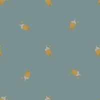 Autumn minimalistic seamless pattern with little acorn elements. Blue background. Simple style. vector