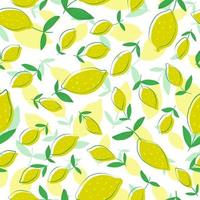 Hand drawn Lemon seamless pattern with leaves. vector