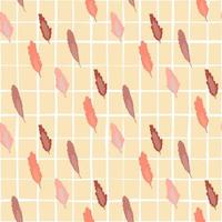 Pastel seamless pattern with tree leafs on pink chequered background. Brown, coral and pink botanic ornament. vector