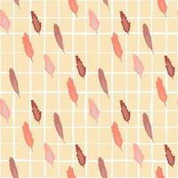 Pastel seamless pattern with tree leafs on pink chequered background. Brown, coral and pink botanic ornament. vector