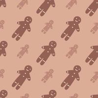 Pale seamless new year pattern with pink palette gingerbread man cookie ornament. Winter bakery desserts silhouettes. vector