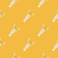 Seamless minimalistic pattern with white doodle lobster shapes. Yellow background. Simple bright aquatic print. vector