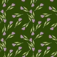 Decorative wildflower seamless pattern on green background. Elegant botanical design. vector