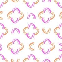 Scrapbook seamless pattern with pink and orange rainbow shapes elements. White background. Isolated print. vector