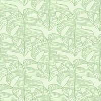 Light pastel seamless pattern with green contoured monstera vintage shapes. White backround. Creative botanic print. vector
