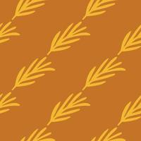 Abstract seamless nature pattern with doodle orange rosemary leaf branches. Light brown background. vector