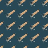 Abstract animal seamless pattern with wild squids beige print. Dark turquoise background. vector