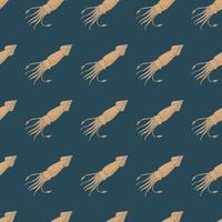 Abstract animal seamless pattern with wild squids beige print. Dark turquoise background. vector