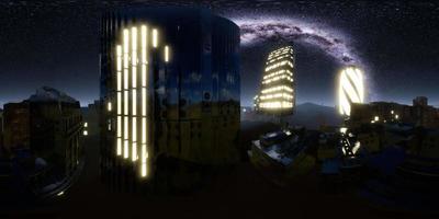 City Skyline at Night under a Starry Sky. VR360 video
