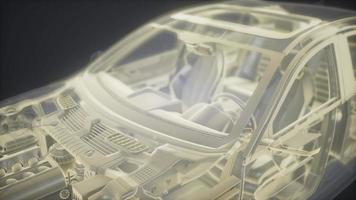 Holographic animation of 3D wireframe car model with engine video