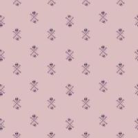 Little skulls and bones elements seamless pattern. Scary halloween print on pink background. vector