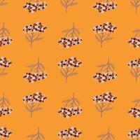 Summer bright seamless pattern with doodle yarrow ornament. Orange background. vector