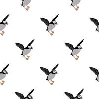 Isolated seamless cartoon pattern in kids style with grey and black colored puffin birds ornament. vector