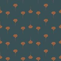 Scrapbook botanic seamless pattern with orange little flowers silhouettes. Navy blue background. vector