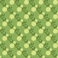 Bright green colors diagonal lemon slices print seamless pattern. Summer food fruit elements. Nature print. vector