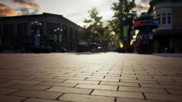 empty tiled floor and urban skyline video