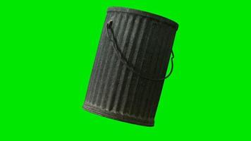 metal trash bin on green chromakey background video