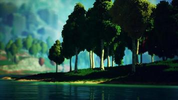 Cartoon Green Forest Landscape with Trees and lake video