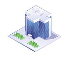 vista de la ilustración isométrica del edificio de oficinas vector