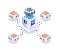 Server chip network in isometric illustration vector