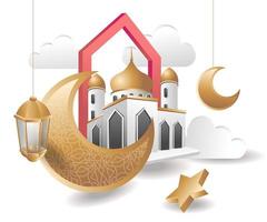 Star moon with mosque Ramadan kareem concept illustration