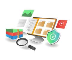 Isometric illustration concept. zip folder security data vector