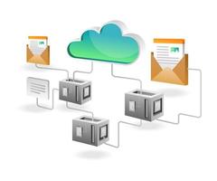 concepto de ilustración isométrica. servidor de nube de datos de red vector