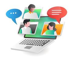 Isometric illustration concept. Team doing virtual meeting with video call vector