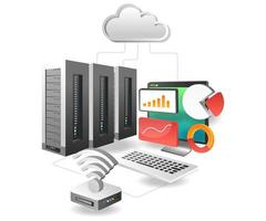 Isometric illustration concept. Cloud server analysis network vector