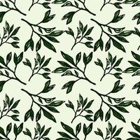 Green outline branch figures seamless pattern. Light pastel background. Simple floral backdrop. vector