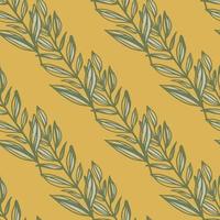 Doodle seamless pattern with autumn contoured leaves branches shapes. Orange background. vector