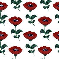 Isolated seamless pattern with red flowers folk ornament. White background. Bright floral creative print. vector