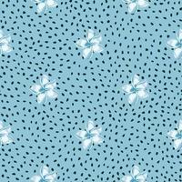 Blue plumeria flower seamless pattern on dots background. Exotic tropical wallpaper. vector