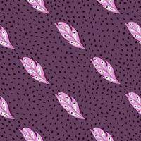 Hand drawn lilac geometric leaves seamless doodle pattern. Purple striped background. Sketch botanic backdrop. vector