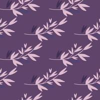 Herbal semless pattern with floral lilac branches on purple background. vector