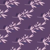 Herbal semless pattern with floral lilac branches on purple background. vector