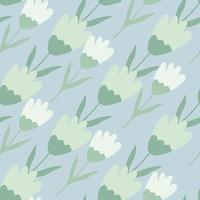 lindo tulipán patrón sin costuras en estilo de fideos sobre fondo azul. telón de fondo floral. papel tapiz de flores de primavera. vector