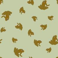Random seamless cartoon style pattern with doodle brown frogs shapes. Light grey background. vector