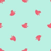 Minimalistic style seamless pattern with doodle pink simple frog silhouettes. Light blue background. vector