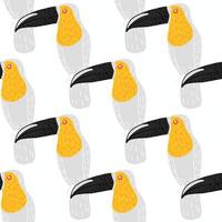 Isolated abstract seamless pattern with yellow, black and grey colored toucan bird shapes. White background. vector