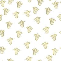 Seamless doodle pattern with beige colored tulip flowers bud ornament. White background. Simple style. vector