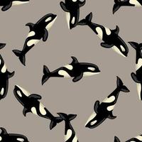 Seamless pattern Orca on brown background. Template of cartoon character of ocean for children. vector