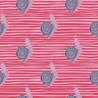 Light purple colored snails ornament seamless pattern. Stylized wildlife print with bright pink stripped background. vector