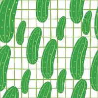 Green cucumber seamless pattern on lines background. Cucumbers vegetable endless wallpaper. vector