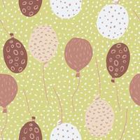 Pastel maroon and beige balloons with circles and dots print seamless pattern. Dotted pale yellow background. vector