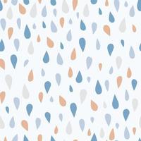 Raindrop seamless weather pattern. Isolated drops in coral and blue colors on white background. Isolated backdrop. vector