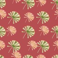 Summer seasonal seamless pattern with hand drawn abstract palm licuala shapes. Pink background. vector